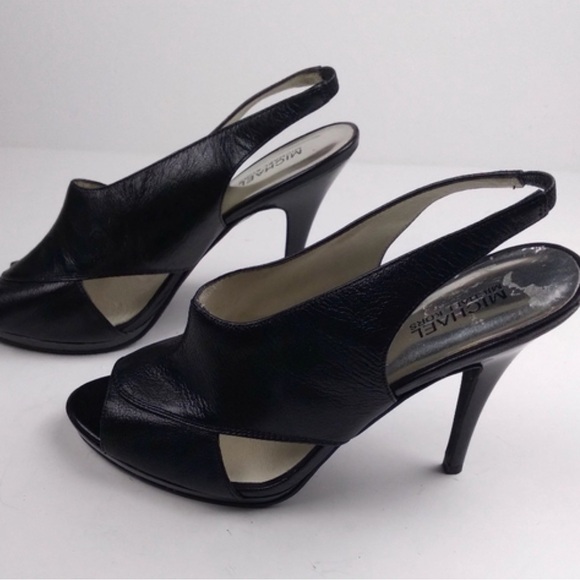 Michael Kors Black Leather Slingback Open Toe HeelsSize 10 US
